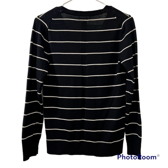 Banana Republic Womens Merino Wool Blue White Striped V-Neck Sweater Size Small - Picture 2 of 9